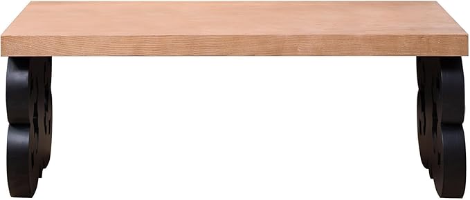 Rectangular Coffee Table with Natural Wood Top, Rustic Wooden Center Table with Black Carved Base, Farmhouse Tea Table for Living Room Office Apartment,47.2" L x 23.6" W x 18" H