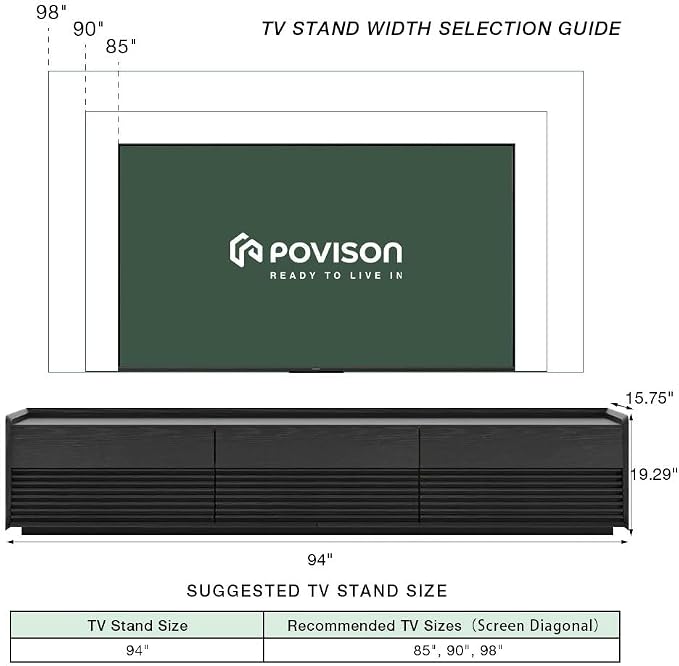 POVISON Fully-Assembled Mid Century Modern TV Stand, 94.49" Wood Media Console with Adjustable LED Light, Entertainment Center with Storage for Living Room - Image 5