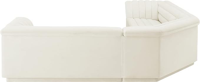 Meridian Furniture 194Cream-Sectional Cascade Collection Modern | Contemporary Modular Sectional with Soft Cream Velvet Fabric, Deep Channel Tufting, Curved Arms, 148" W x 80" D x 28" H, Cream