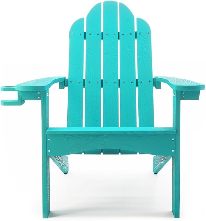 LUE BONA HDPS Adirondack Chairs Set of 4, Fire Pit Outdoor Chair Weather Resistant with Cup Holder, Modern Plastic Chair Plastic for Patio, Deck, Proch, 350LBS, Aruba Blue - Image 7