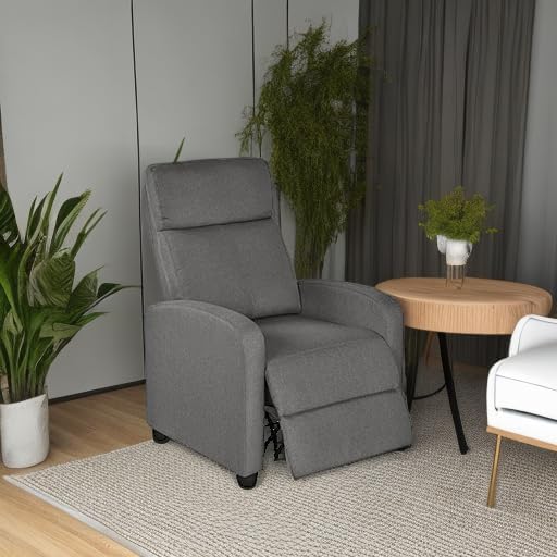 Topeakmart Fabric Recliner Sofa Push Back Recliner Chair Adjustable Modern Single Reclining Chair Upholstered Sofa with Pocket Spring Living Room Bedroom Home Theater Light Grey