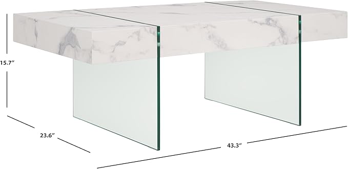 SAFAVIEH Home Collection Jacob White/Clear Glass Legs Rectangle Coffee Table
