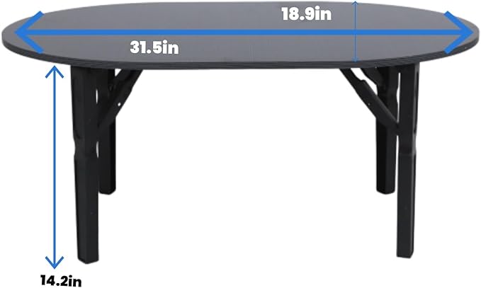 Folding Coffee Table, Small Portable Coffee Table with 4 Foldable Legs, Round Foldable Low Floor Tables for Living Room Home Office No Assembly 31.5 x 18.9 x 14.2 in (Black)