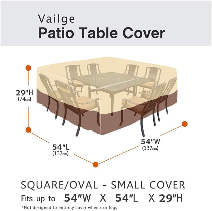 Vailge Waterproof Patio Furniture Set Cover with Padded Handles, Patio/Outdoor Table Cover, Patio/Outdoor Dining Square Table Chairs Cover(Small,Beige & Brown) - Image 2