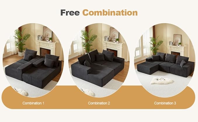 109.4" Oversized Modular Sectional Sofa with Chaise, Convertible L Shaped Cloud Couch with Deep Seat, 35D Full Foam Compressed Boneless Couches for Living Room, Bedroom, Office, No Assembly Required