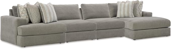 Signature Design by Ashley Avaliyah Modern Modular Anti Sag Right-Arm Facing 4-Piece Sectional with Reversible Cushions and 6 Accent Pillows, Gray