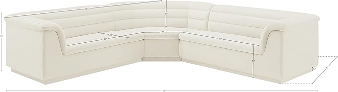 Meridian Furniture 194Cream-Sectional Cascade Collection Modern | Contemporary Modular Sectional with Soft Cream Velvet Fabric, Deep Channel Tufting, Curved Arms, 148" W x 80" D x 28" H, Cream