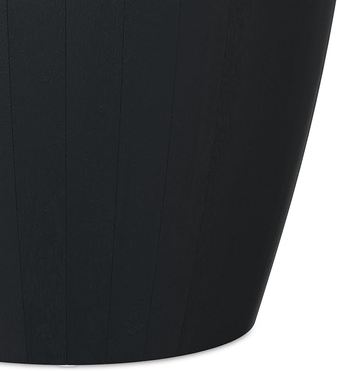 SIMPLIHOME Elmbrook End Table - 21 inch Wide Solid Mango Wood Round Drum Table with Vertical Panel Detailing in Black, Modern Nightstand or Plant Stand for Living Room or Bedroom, Assembled