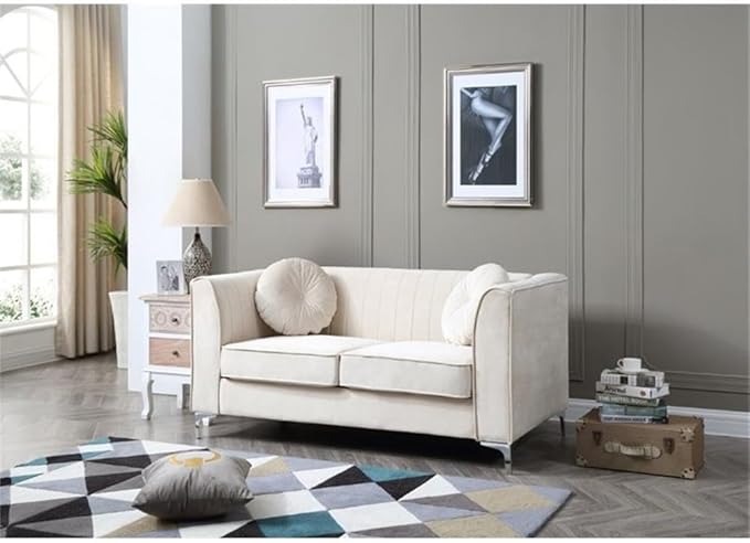 Glory Furniture Delray Velvet Loveseat in Ivory