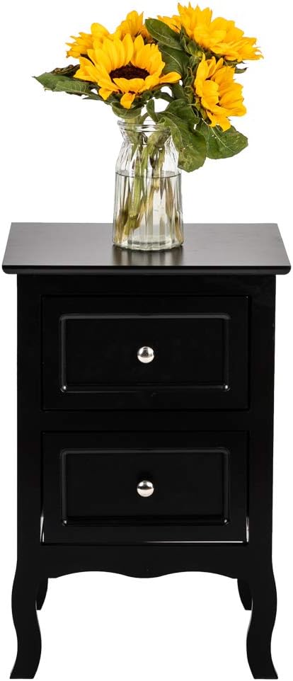 Bonnlo Black Nightstand with 2 Drawers, Night Stands for Bedrooms, Small Bed Side Table/White Night Stand with Drawers for Small Spaces, College Dorm, Kids’ Room, Living Room, French, 16W x 12D x 24H - Image 4