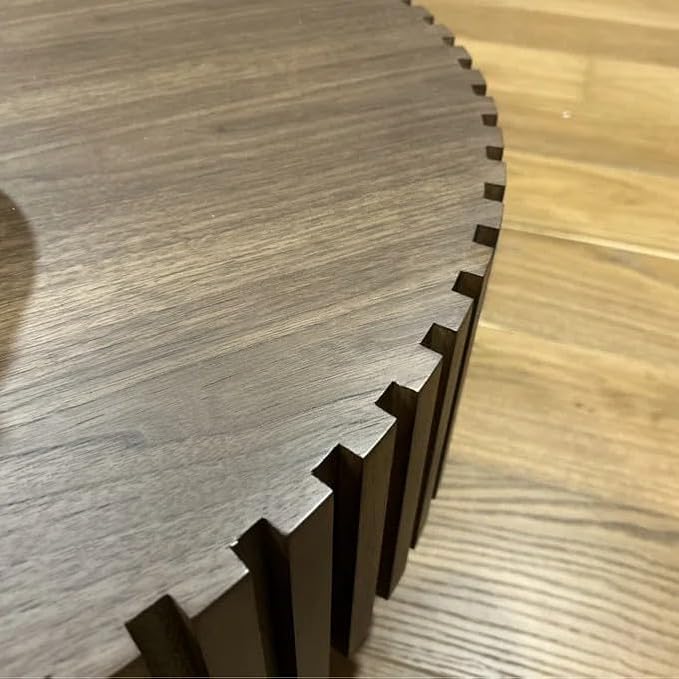 31.49" Coffee Table, Round Coffee Table Fluted, Wood Coffee Table for Living Room, Handcrafted Relief Carving, Easy Assembly, Walnut