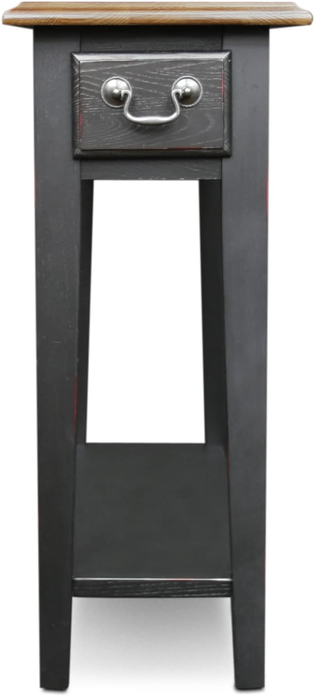 Leick Home Haven Ridge Narrow End Table, Solid Wood, with Drawer and Shelf, for Living Room and Small Spaces, Medium Oak and Black, 9017-SL