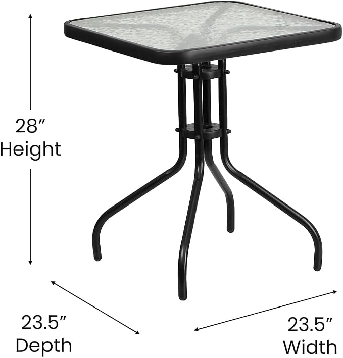 Flash Furniture Barker 23.5" Square Indoor/Outdoor Tempered Glass Patio Side Table, Outdoor Patio Table for Commercial or Residential Use, Clear/Black - Image 3