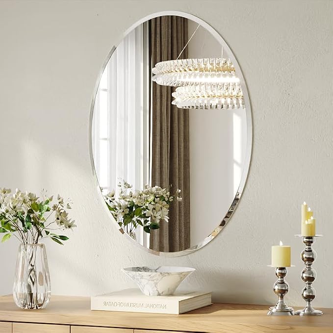 Frameless Oval Bathroom Wall Mirror, 20"x28" Wall Mirror with 15mm Beveled Edge, Tempered Glass, Farmhouse Small Mirror for Over Sink, Bedroom, Entryway (Horizontal or Vertical) by Rigidemand