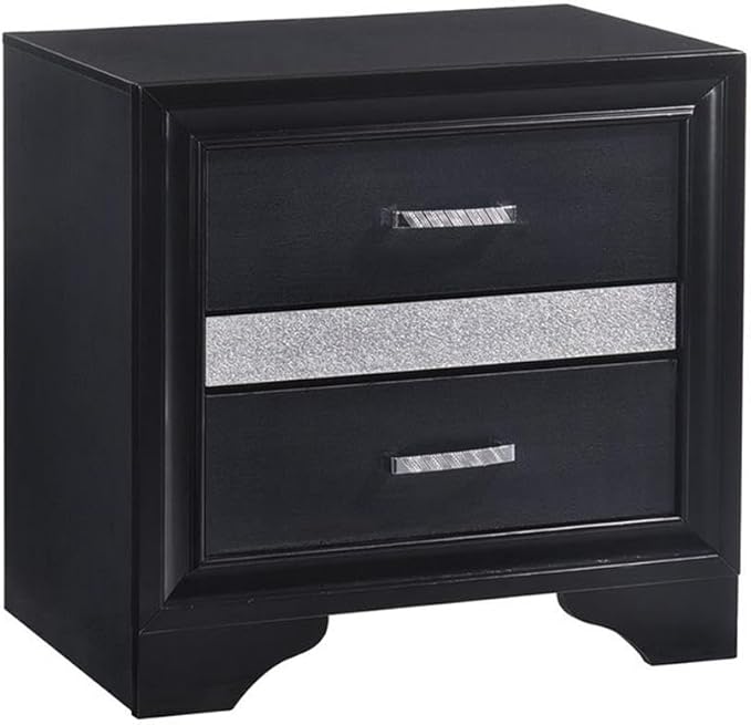 Maklaine 5-Piece Queen Platform Storage Bedroom Set, Solid Asian Hardwood, Black Finish, Bed with Footboard Storage, Nightstand, Dresser, Mirror, Chest, Contemporary Glam Style, Hidden Jewelry Drawers
