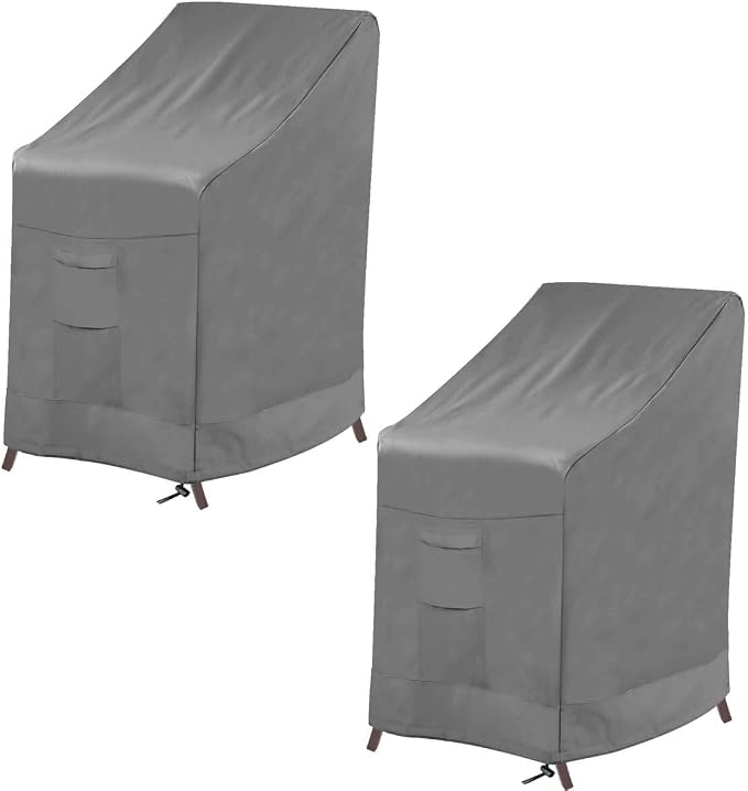 Vailge Stackable Patio Chair Cover,100% Waterproof Outdoor Chair Cover, Heavy Duty Lawn Patio Furniture Covers,Fits for 4-6 Stackable Dining Chairs,2 Pack-36 Lx28 Wx47 H,Grey by VAILGE