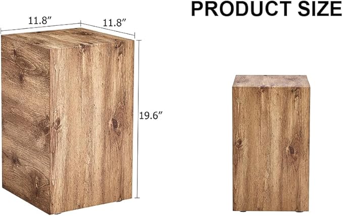 Cube End Table Wood Grain, Modern Side Table for Living Room, Contemporary Nightstand
