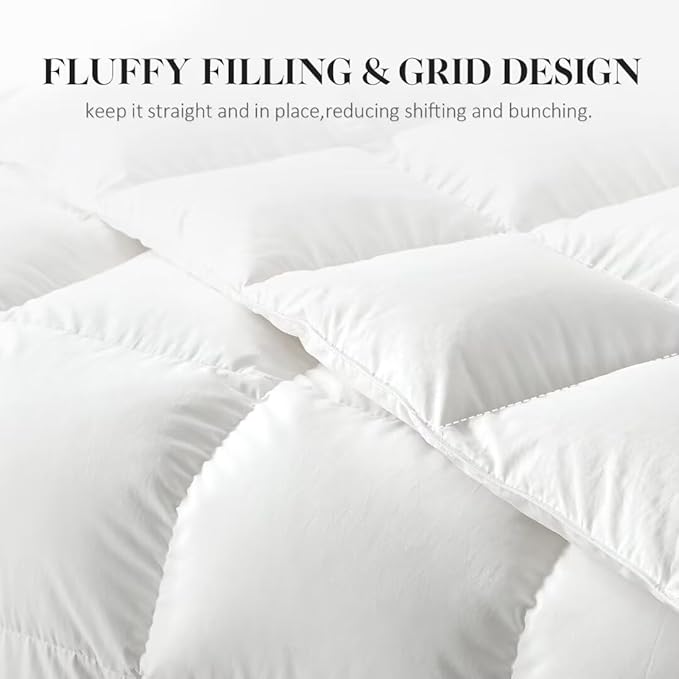 WhatsBedding Feather Down Fiber White Comforter,All Season Luxury Bed Comforter,Ultra Soft 100% Cotton Duvet Insert, Twin Size 68"x90"