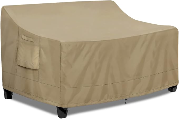 PureFit Outdoor Couch Cover Waterproof Patio Sofa Furniture Covers, 2-Seater Outdoor Loveseat Cover with Air Vent and Handles, 60W x 35D x 35H Inches, Camel by PureFit