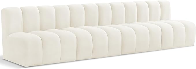 Meridian Furniture 103Cream-S4E Arc Collection Modern | Contemporary Modular Sofa with Soft Cream Velvet, Deep Channel Tufting, Modular Design, 119 W x 31 D x 30 H, Cream