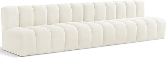 Meridian Furniture 103Cream-S4E Arc Collection Modern | Contemporary Modular Sofa with Soft Cream Velvet, Deep Channel Tufting, Modular Design, 119 W x 31 D x 30 H, Cream