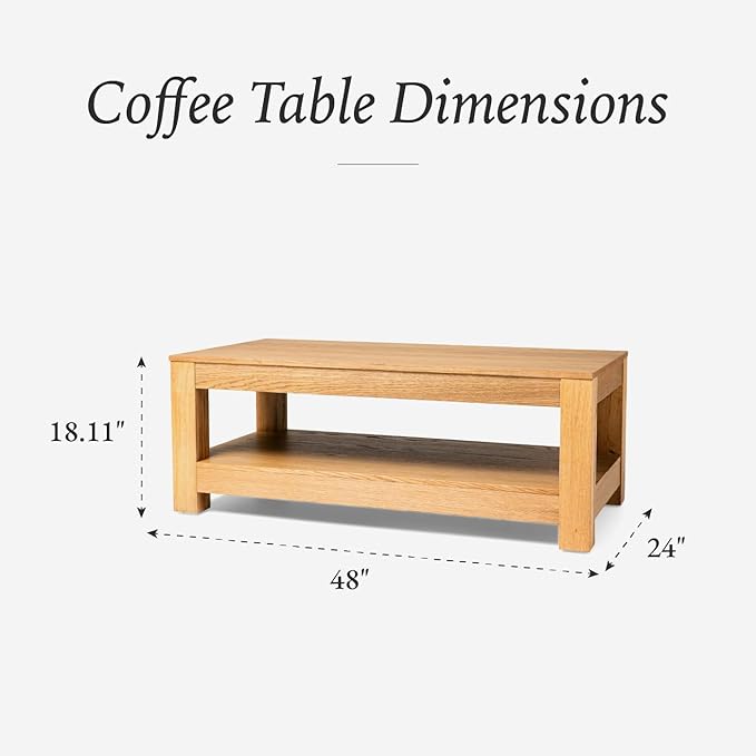 Maven Lane Paulo Coffee Table – 18 Inch Rectange Table with Storage – Natural Solid Wood – Ideal for Living Room and Lounge