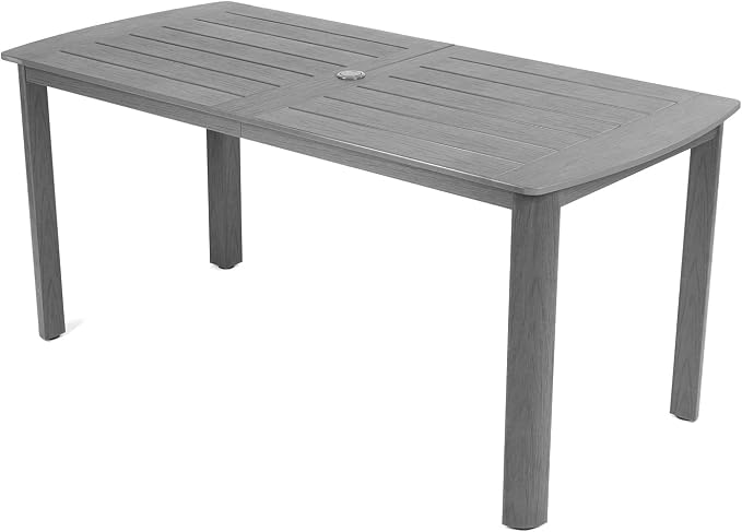 Outdoor Rectangle Dining Table with Rounded Edge, 67" All-Weather HIPS Patio Table for 6, Outdoor Furniture with Umbrella Hole, Ideal for Garden, Poolside, Backyard, Deck, Dark Gray by Kibaso