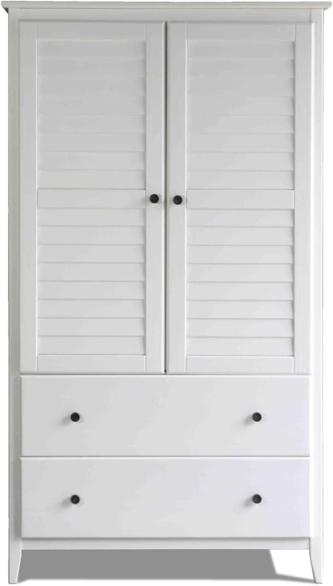 Grain Wood Furniture Greenport 2-Door Wardrobe, Solid Wood with a Brushed White Finish
