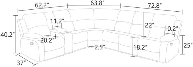 Reclining Sectional Sofa Set, L Shaped Recliner Couch with Cup Holder and Storage Console for Home Theater & Living Room, Dark Gray