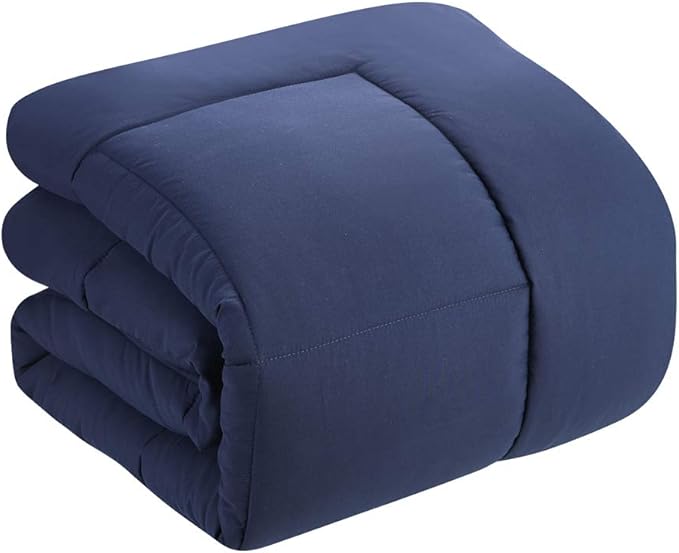 Down Alternative Comforter All Season Warmth Luxurious Plush Loft Microfiber Fill Duvet Insert Bedding, Twin Size, Navy (Pack of 8)