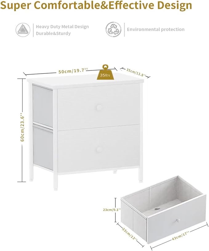 BOLUO White Nightstands Set of 2 - Nightstand and Dresser Sets Night Stand Dresser for Bedroom End Table with Fabric Drawers Organizer Modern - Image 3