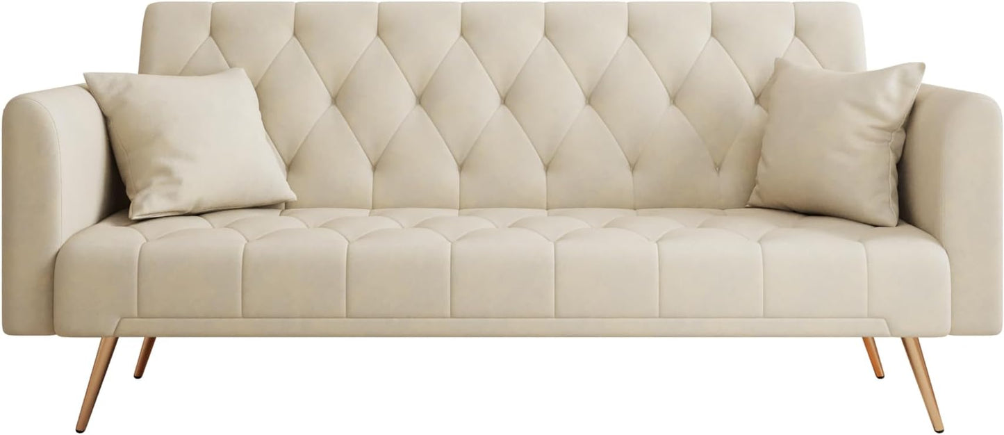 KEIKI 71 INCH Loveseat Sofa with Adjustable Backrest, Upholstered 2 Seater Velvet Couch for Living Room Bedroom Office Apartment, Beige