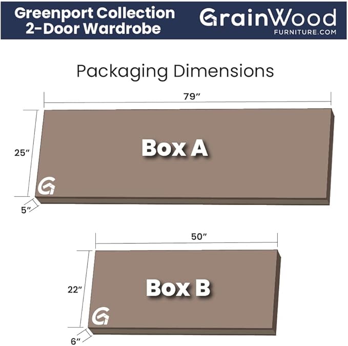 Grain Wood Furniture Greenport 2-Door Wardrobe, Solid Wood with a Brushed Walnut Finish