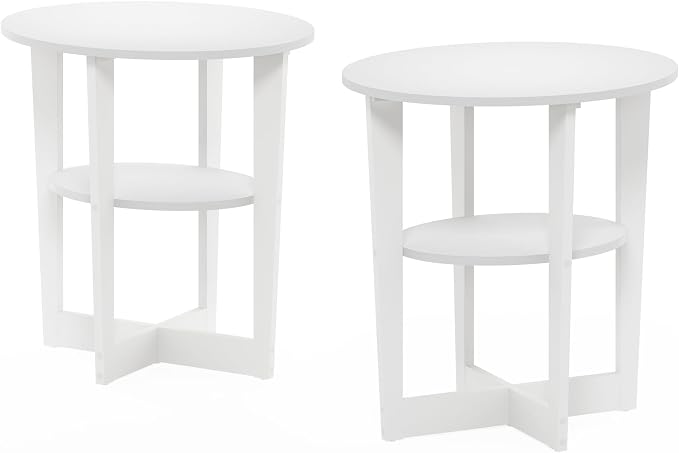 Furinno JAYA Side Table Set of 2, 2-Tier Round Modern End Table with Oval Tabletop, Night Stand, Bedside Table with Open Shelf, for Living Room, Bedroom, White - Image 4