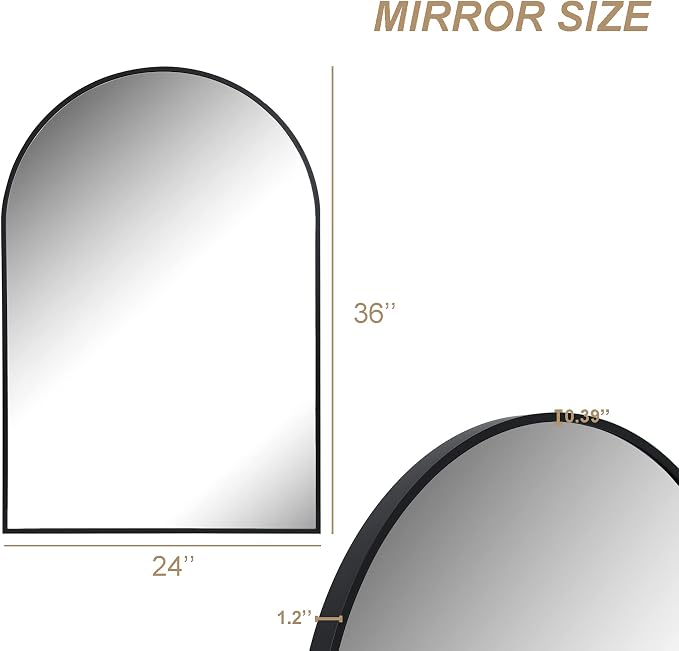 Arched Bathroom Mirror for Wall, 36" x 24" Black Metal Frame Vanity Mirror, HD Glass Over Sink for Bathroom, Entryway, Bedroom - Image 6