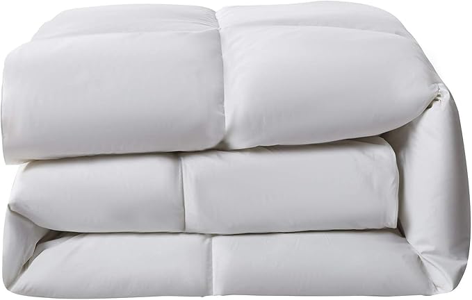 Serta Goose Feather Down Fiber Cotton Comforter Twin Size - 100% Cotton Duvet Insert - Hotel Luxury Hypoallergenic Bedding Comforter Light Warmth 68 x 90 Inch White