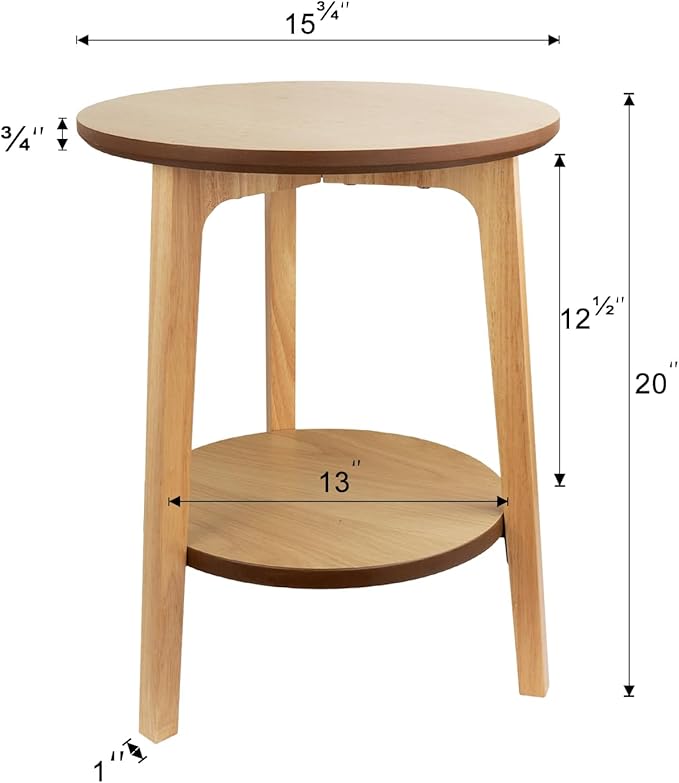 2-Tier Round Coffee Table Wood Nesting Side Table (Oak Side Table, 16x16x20)