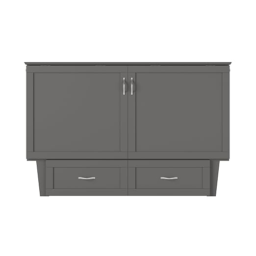 AFI, Chelsea Mid-Century Modern Queen Solid Wood Murphy Bed Chest with 6" Mattress, Storage Drawer & Built-in USB Charger, Grey