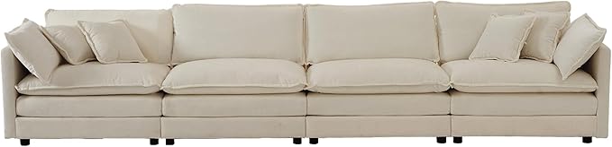 ERYE 146.5" Oversized Modular Sectional Cushion Modern Deep Seat Sleeper Sofa & Couch W/Pillows, Living Room DIY Free Combination 4 Seaters Comfy Upholstered Furniture for Home Apartment Office, Beige