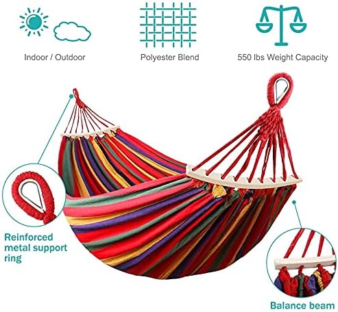 Outerman 275 x 155 cm Camping Hammock, Hammocks Thickened Canvas Fabric with 550lb Load Capacity, Two Anti Roll Balance Beam and Sturdy Metal Knot Tree Straps for Travel, Beach, Backyard etc. - Image 3
