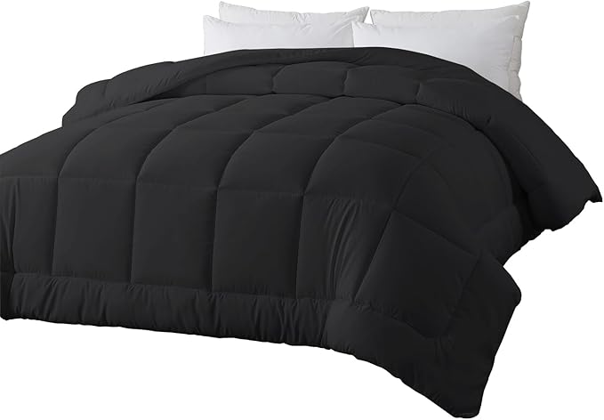 BedTreat Down Alternative Duvet Insert with Corner Tabs, All Season Quilted Bed Comforter Box-Stitched Full Comforter Black, Machine Washable Microfiber Bedding