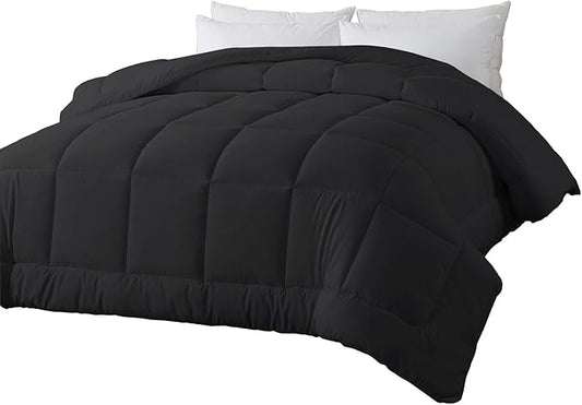 BedTreat Down Alternative Duvet Insert with Corner Tabs, All Season Quilted Bed Comforter Box-Stitched Full Comforter Black, Machine Washable Microfiber Bedding