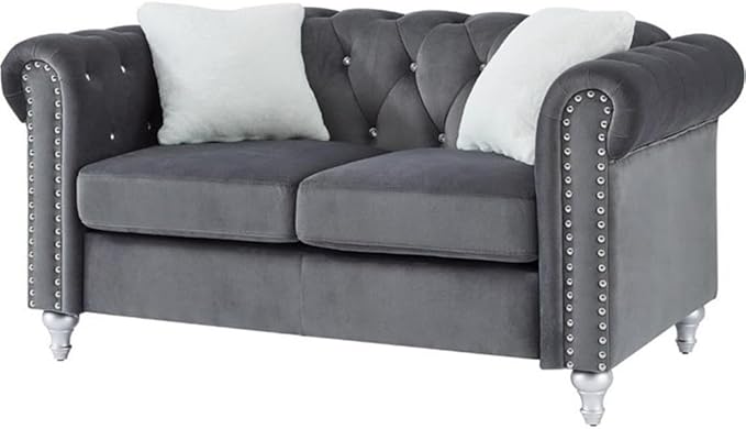 Glory Furniture Raisa Velvet Loveseat in Gray