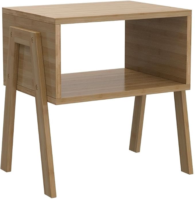 Giantex Bamboo Nightstand Set of 2, Stackable Side Table with 2-Tier Open Storage for Small Spaces, End Table with Solid Bamboo Legs, Easy to Assemble - Image 6