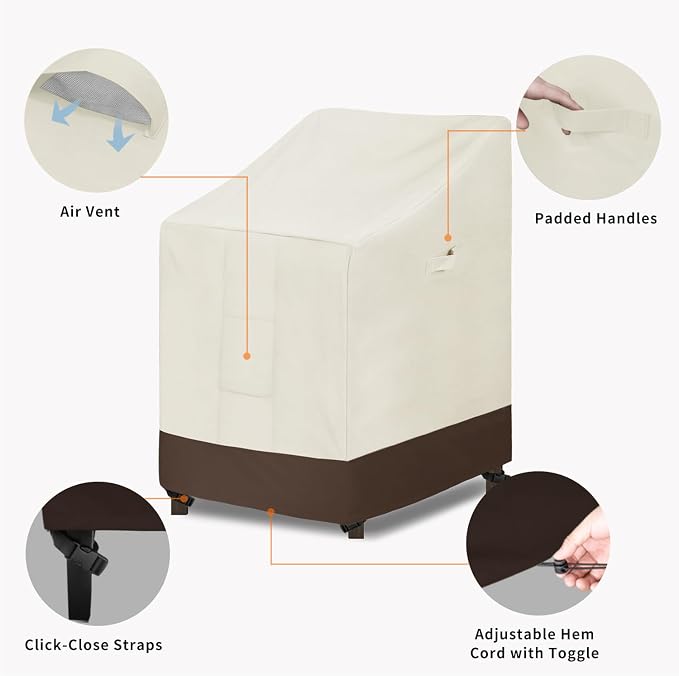 Easy-Going Heavy Duty Outdoor Stackable Chair Cover, Waterproof Patio Chair Cover, Windproof Outdoor Furniture Cover with Air Vent (1 Pack-28Wx36Dx47H inch, Beige/Dark Brown) - Image 4