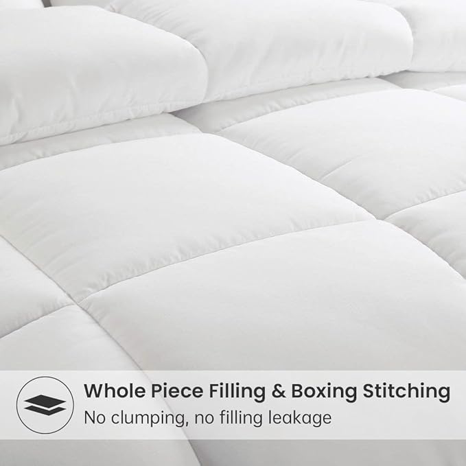 EASELAND Down Alternative Comforter California King - Quilted Duvet Insert for All Seasons, Soft Cozy with Corner Tabs, Summer Winter Warm Bedding, Pure White 96x104