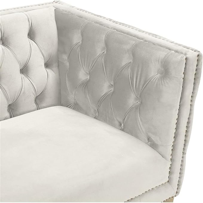 Meridian Furniture 652Cream-L Michelle Collection Modern | Contemporary Loveseat with Deep Button Tufting, Gold Nailhead Trim and Sturdy Gold Iron Legs, Cream Velvet, 66" W x 34" D x 30" H