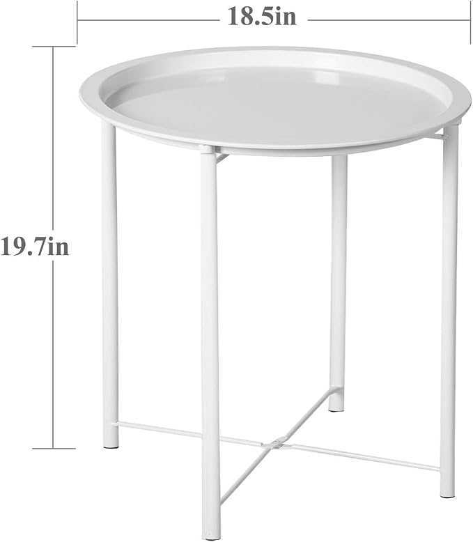 VECELO Side/End Table, Folding Round Metal Anti-Rust and Waterproof Outdoor or Indoor Tray for Living Room Bedroom Balcony and Office, 2 PCS, Beige - Image 3