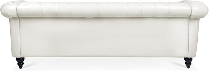 ERYE 84.5-Inch Classic 3 Seat Chesterfield Sofa Couches for Living Room Bedroom, 3 Seaters Button Tufted Faux Leather Upholstered Chesterfield Sofa Couch,Wood Legs | Button Tufted, Easy to Assemble, Nailhead, Removable Cushion