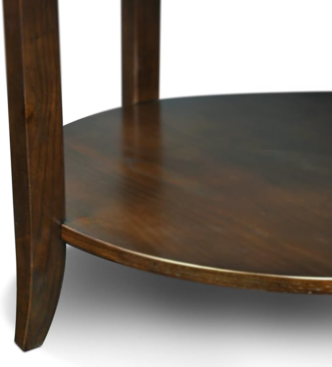 Leick Home Sheldon Coffee Table, Solid Wood, Round, with Glass Top and Shelf, Chocolate Oak, 10037